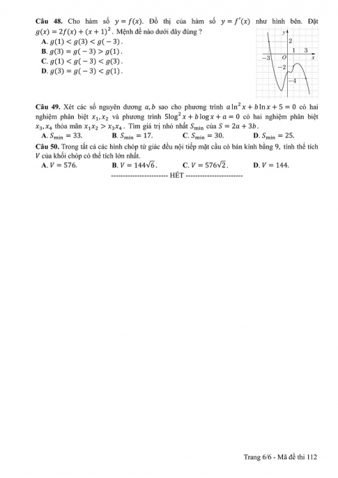 Đề và đáp án môn Toán mã đề 112 thi THPT quốc gia năm 2017 - đáp án của bộ GD-ĐT