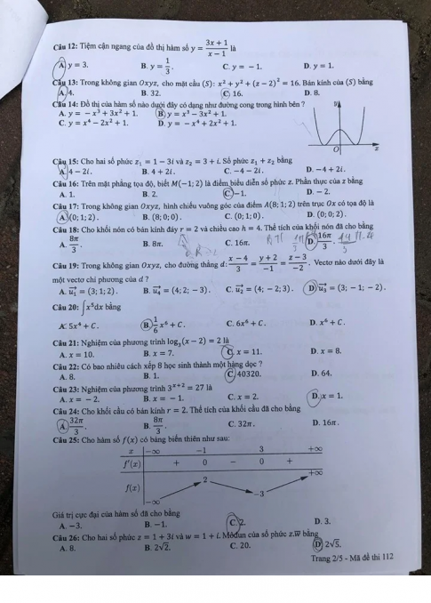Thi THPTQG 2020: Đề thi và đáp án môn Toán mã đề 112