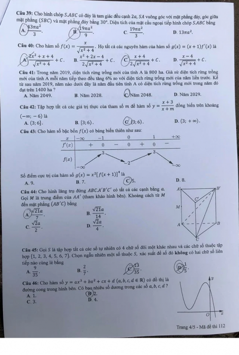 Thi THPTQG 2020: Đề thi và đáp án môn Toán mã đề 112