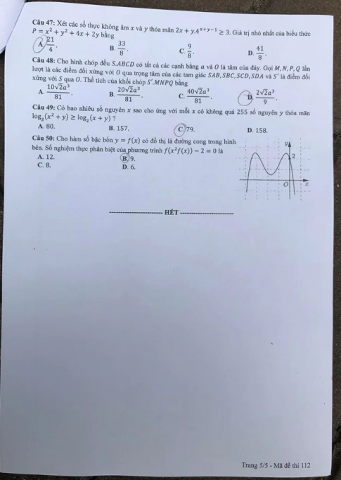 Thi THPTQG 2020: Đề thi và đáp án môn Toán mã đề 112