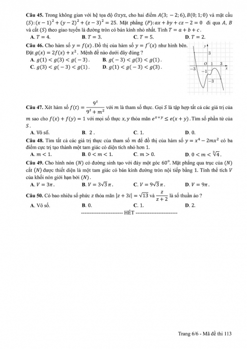 Đề và đáp án môn Toán mã đề 113 thi THPT quốc gia năm 2017 - đáp án của bộ GD-ĐT