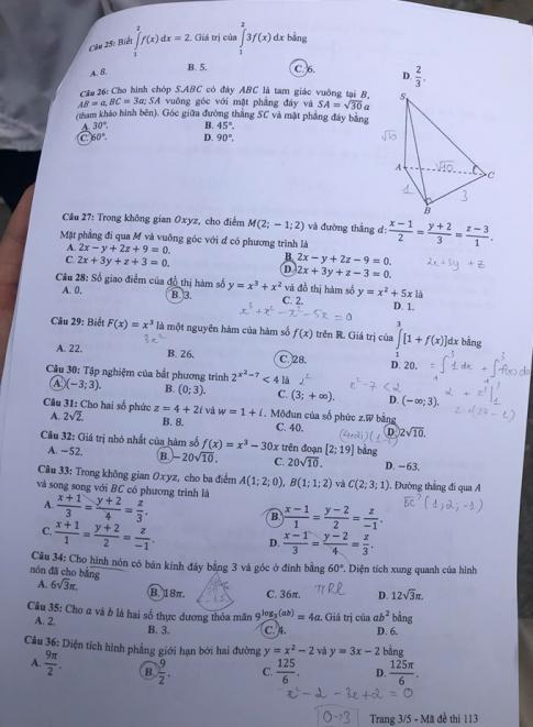 Thi THPTQG 2020: Đề thi và đáp án môn Toán mã đề 113