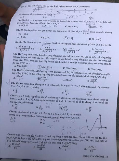 Thi THPTQG 2020: Đề thi và đáp án môn Toán mã đề 113