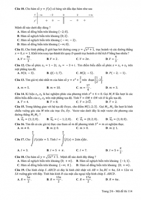 Đề và đáp án môn Toán mã đề 114 thi THPT quốc gia năm 2017 - đáp án của bộ GD-ĐT