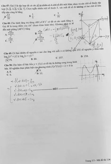Thi THPTQG 2020: Đề thi và đáp án môn Toán mã đề 114