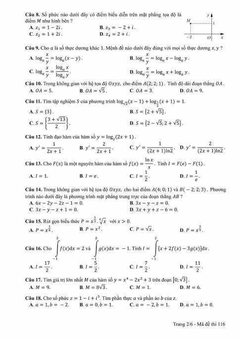 Đề và đáp án môn Toán mã đề 116 thi THPT quốc gia năm 2017 - đáp án của bộ GD-ĐT