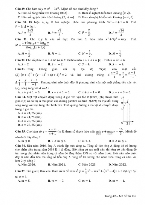 Đề và đáp án môn Toán mã đề 116 thi THPT quốc gia năm 2017 - đáp án của bộ GD-ĐT