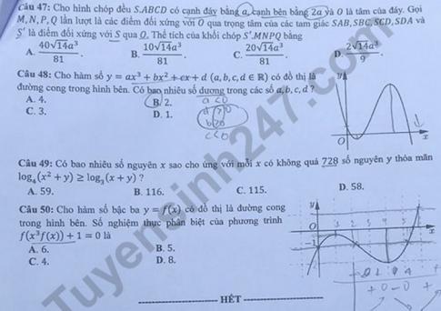 Thi THPTQG 2020: Đề thi và đáp án môn Toán mã đề 117