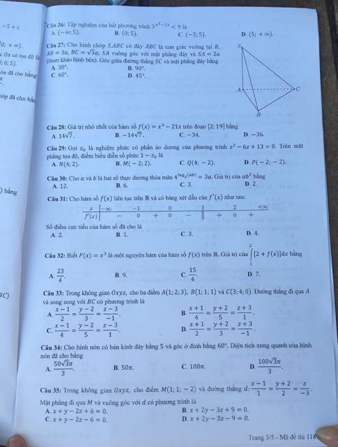 Thi THPTQG 2020: Đề thi và đáp án môn Toán mã đề 118