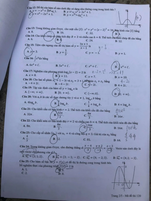 Thi THPTQG 2020: Đề thi và đáp án môn Toán mã đề 120