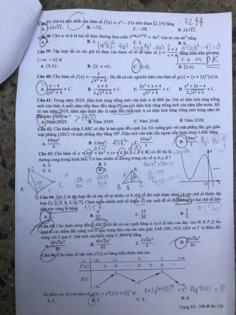 Thi THPTQG 2020: Đề thi và đáp án môn Toán mã đề 120