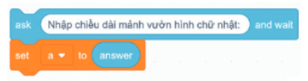  Sắp xếp các lệnh, khối lệnh dưới đây theo thứ tự đúng để thực hiện thuật toán chu vi mảnh vườn hình chữ nhật có chiều dài a và chiều rộng b được nhập từ bàn phím.