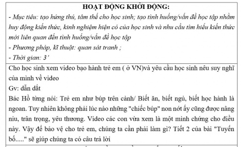 Giáo án PTNL bài Tuyên bố thế giới về sự sống còn, quyền được bảo vệ và phát triển của trẻ em (tiếp)