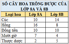  Quan sát các Hình a, b và cho biết cách trình bày ở hình nào giúp em dễ dàng hơn khi so sánh số cây hoa trồng được của lớp 8A và 8B.