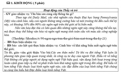 Giáo án PTNL bài Đặc điểm loại hình tiếng Việt