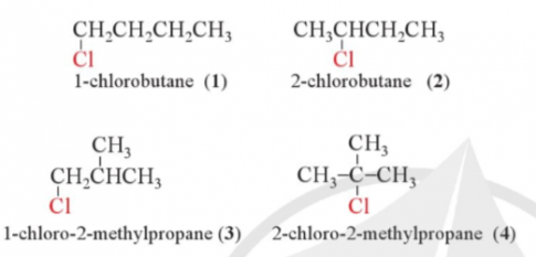 Trong các đồng phân cấu tạo có cùng công thức phân tử là C4H9Cl, hãy chỉ ra các đồng phân về mạch carbon và các đồng phân về vị trí nhóm chức.