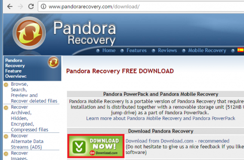 Pandora recovery, phần mềm khôi phục file miễn phí tuyệt vời bạn cần có