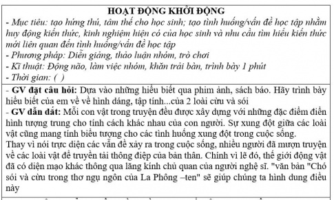 Giáo án PTNL bài Chó sói và cừu trong thơ ngụ ngôn của La Phông - ten