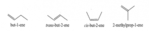 Số alkene có cùng công thức C4­H8 và số alkyne có cùng công thức C4H6 lần lượt là