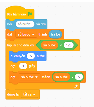 Câu 2: Bạn Khoa viết kịch bản mô tả hoạt động của xe ô tô chạy trên đường như sau: Khi xe cách hòn đá nhỏ hơn 120 bước, xe sẽ dừng lại   a) Em hãy hoàn thành sơ đồ khối theo kịch bản trên bằng cách ghép mỗi lệnh hơn dưới đây với một ô phù hợp được đánh số 1 và 2 trong hình dưới đây   b) Em hãy viết chương trình Scratch thực hiện thuật toán.