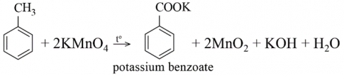 Đun nóng toluene với dung dịch KMnO4 nóng, thì tỉ lệ mol C6H5COOK sinh ra so với KMnO4 phản ứng bằng