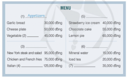 Giải Unit 4: B. Order a Meal