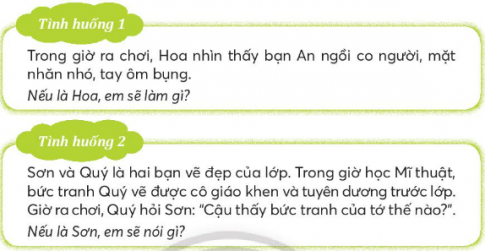 Trao đổi về cách thể hiện những lời nói, việc làm trong các tình huống sau.