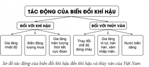 Câu 5. Vẽ sơ đồ thể hiện tác động của biến đổi khí hậu đến khí hậu và thuỷ văn Việt Nam.