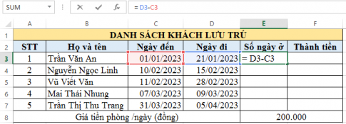    Nếu sao chép công thức từ ô D3 đến các ô D4, D5, D6 và D7 thì công thức trong các ô là gì và kết quả như thế nào?