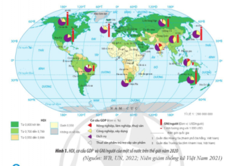 GNI/người, cơ cấu GDP và HDI của một số nước năm 2020