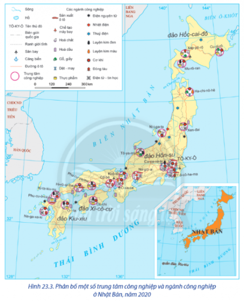 Câu 1: Quan sát Bản đồ phân bố một số trung tâm công nghiệp và ngành công nghiệp ở Nhật Bản năm 2020 và kể tên những trung tâm công nghiệp có ngành công nghiệp cơ khí của Nhật Bản. 