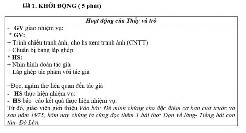 Giáo án PTNL bài Dọn về làng, Tiếng hát con tàu, Đò lèn