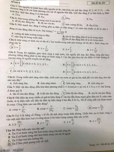 Thi THPTQG 2020: Đề thi và đáp án môn Vật lý mã đề 201