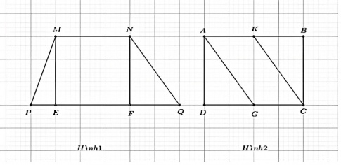 Trong mỗi hình dưới đây cho biết MNFE là hình vuông, ABCD là hình chữ nhật. Nêu tên cặp cạnh vuông góc với nhau?