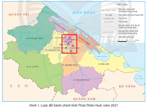 Quan sát hình 1, em hãy xác định vị trí địa lý của Quần thể di tích Cố đô Huế