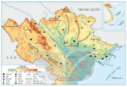 Đọc thông tin và quan sát hình 2, em hãy kể tên và xác định trên lược đồ một số khoáng sản chính ở vùng Trung du và miền núi Bắc Bộ.