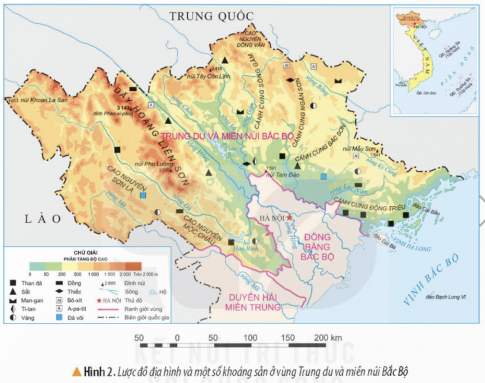 Đọc thông tin và quan sát hình 2, em hãy xác định vị trí của vùng Trung du và miền núi Bắc Bộ trên lược đồ.