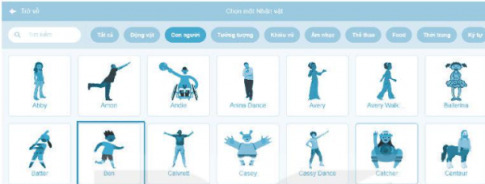 a) Lựa chọn nhân vật chú hề và sân khấu như hình minh hoạ sau đây: