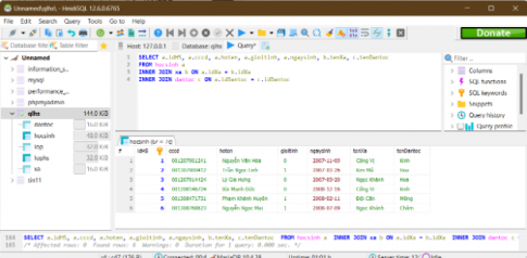 Hãy viết câu truy vấn SQL lấy ra danh sách tất cả các học sinh với đầy đủ thông tin idHs, cccd, hoten, gioitinh, ngaysinh, tenDantoc, tenXa.