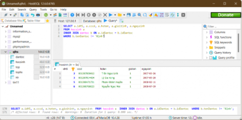 Hãy viết câu truy vấn SQL lấy ra danh sách tất cả các học sinh trong trường không phải dân tộc Kinh, bao gồm idHs, cccd, hoten, gioitinh, ngaysinh.