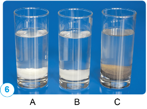  Tìm hiểu về tính chất hòa tan của nước Rót một lượng nước như nhau vào ba cốc A, B, C Cho một thìa muối vào cốc A, một thìa đường vào cốc B, một thìa cát sạch vào cốc C (hinh 6). Quan sát ba cốc A, B, C. Sau đó khuấy đều cả ba cốc. Quan sát và mô tả hiện tượng ở mỗi cốc.