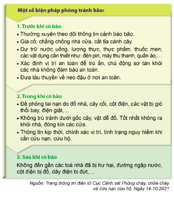 Dựa vào thông tin dưới đây, nêu một số việc làm để phòng tránh bão?