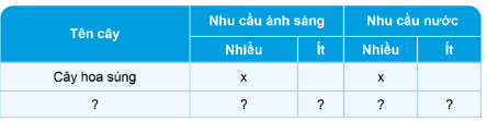 Quan sát cây xung quanh em, cho biết tên cây, nhu cầu về ánh sáng, nước của cây.