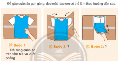 Dựa vào hình ảnh gợi ý, hoàn chỉnh các bước gấp quần áo: