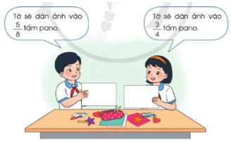 Nam và Trang làm pano để tuyên truyền chống dịch. Nam dự kiến sẽ dán ảnh vào 58 tấm pano. Trang dự kiến sẽ dán ảnh vaò 34 tấm pano. Em hãy quy đồng mẫu số hai phân số chỉ phần pano hai bạn dự kiến sẽ dán ảnh.