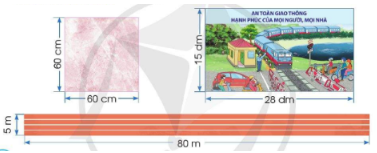 Tính diện tích viên gạch, tranh cổ động và đường chạy có kích thước như hình dưới đây: