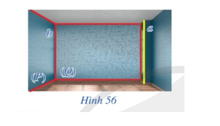 Trong Hình 56, hai mặt tường của căn phòng gợi nên hình ảnh hai mặt phẳng (P) và (Q) cắt nhau theo giao tuyến b, mép cột gợi nên hình ảnh đường thẳng a. Cho biết đường thẳng a có song song với giao tuyến b hay không.