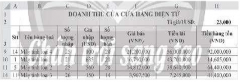 Bảng doanh thu các mặt hàng là máy tính (Hình 9).