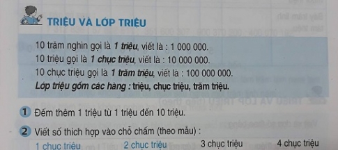 Giải bài Triệu và lớp triệu