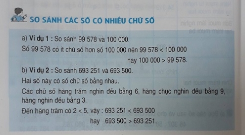 Giải bài So sánh các số có nhiều chữ số